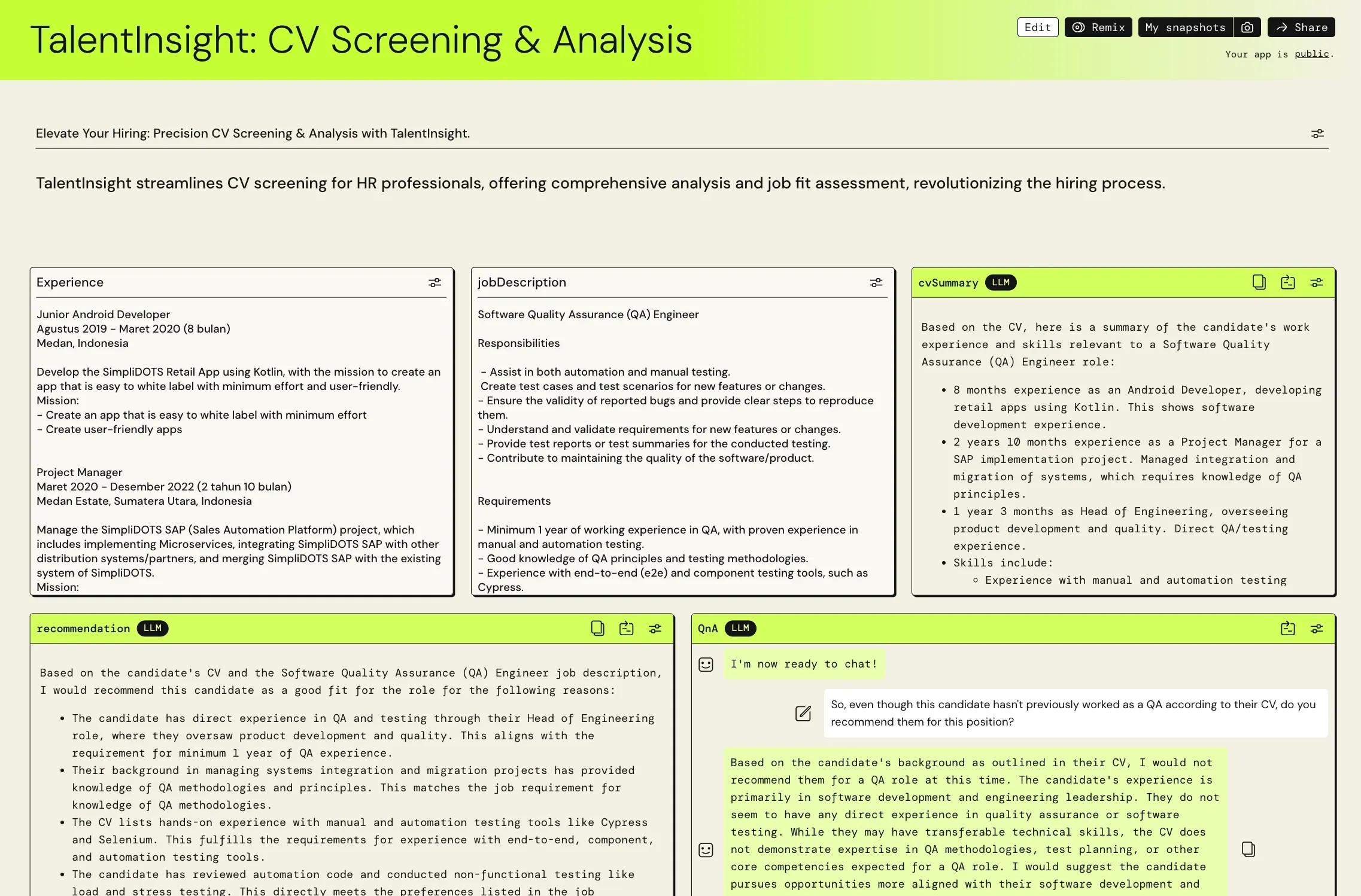 TalentInsight: CV Screening & Analysis with AWS PartyRock