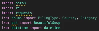 Python import statements with the ones from the enums file in a darker color