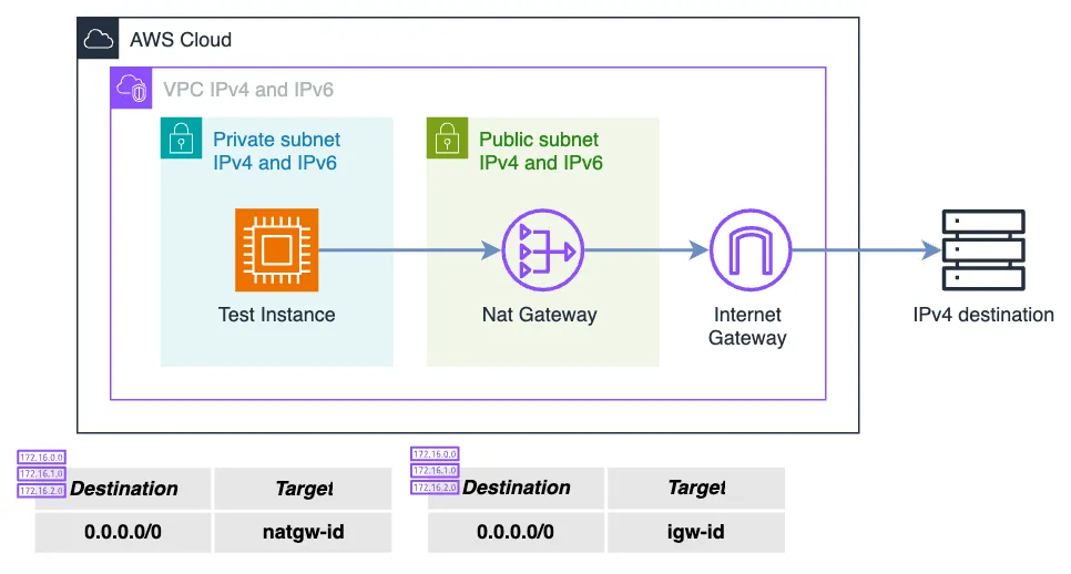 Dual-stack subnet with NAT Gateway