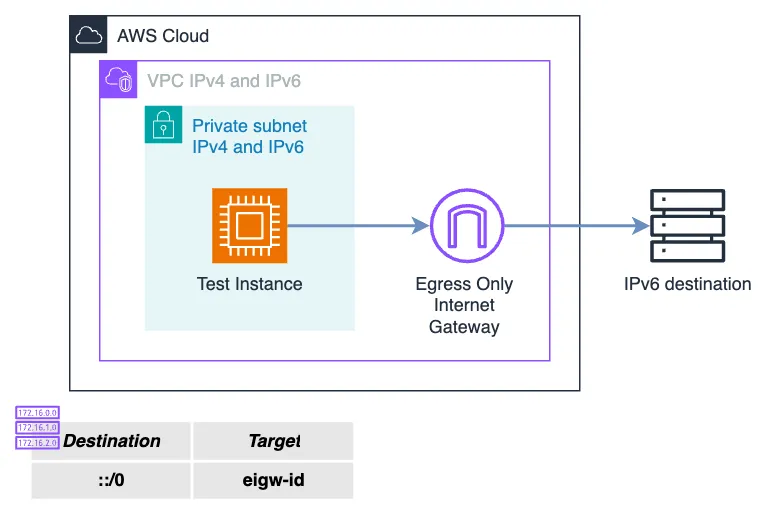 Dual-stack subnet with Egress Only Internet Gateway