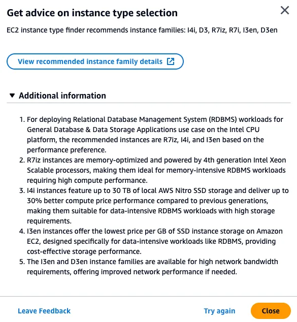 Instance Recommendation Results