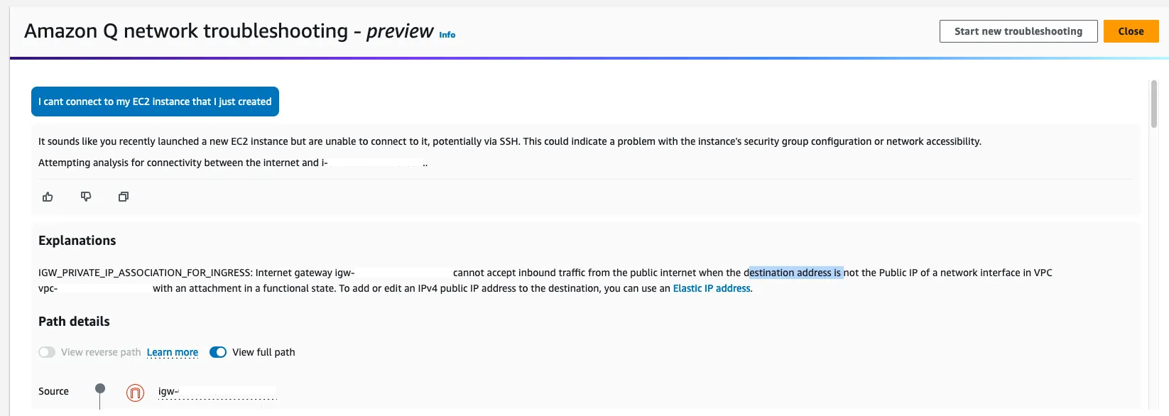 Amazon Q network troubleshooting