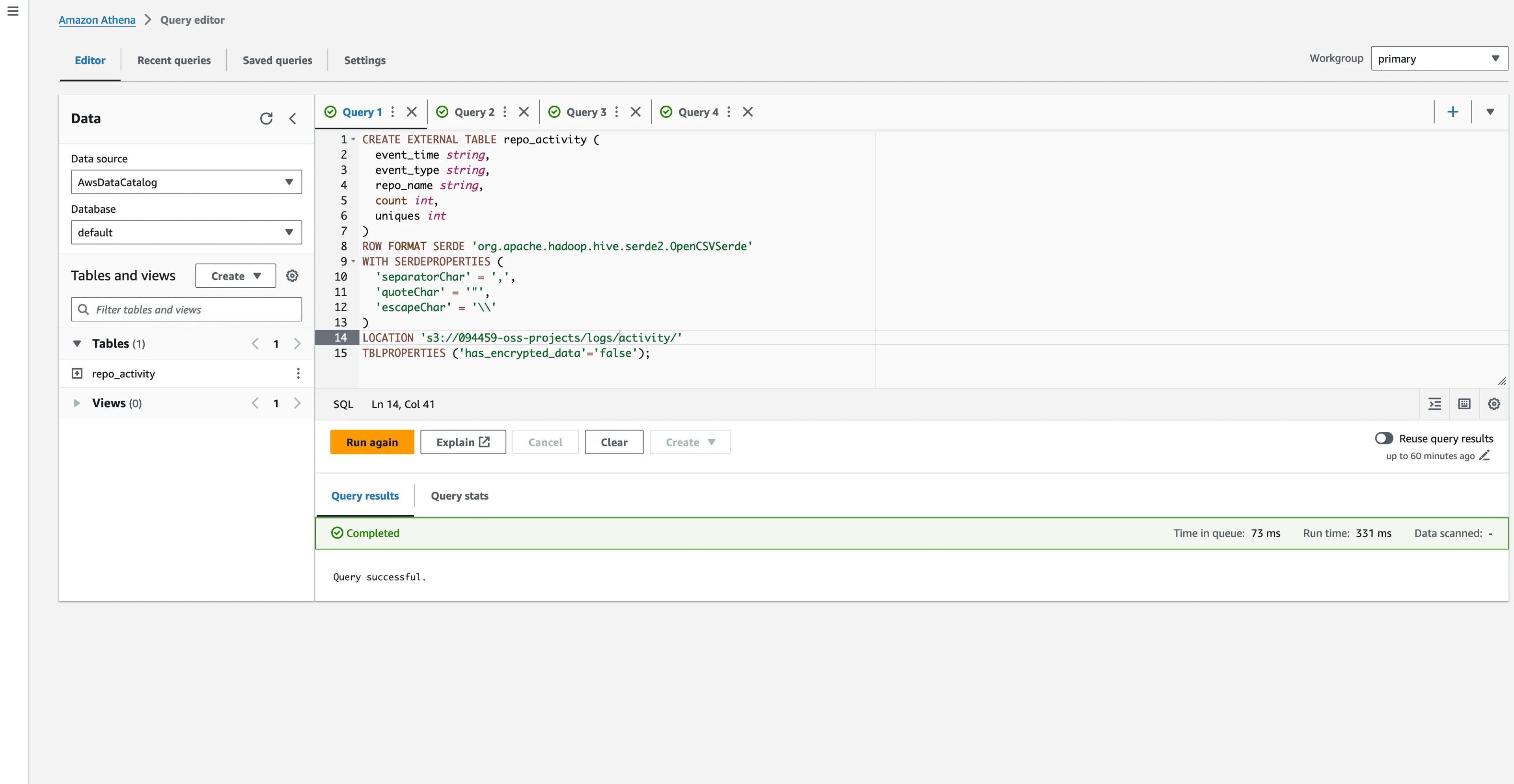 Running the code from Amazon Q Developer in Athena