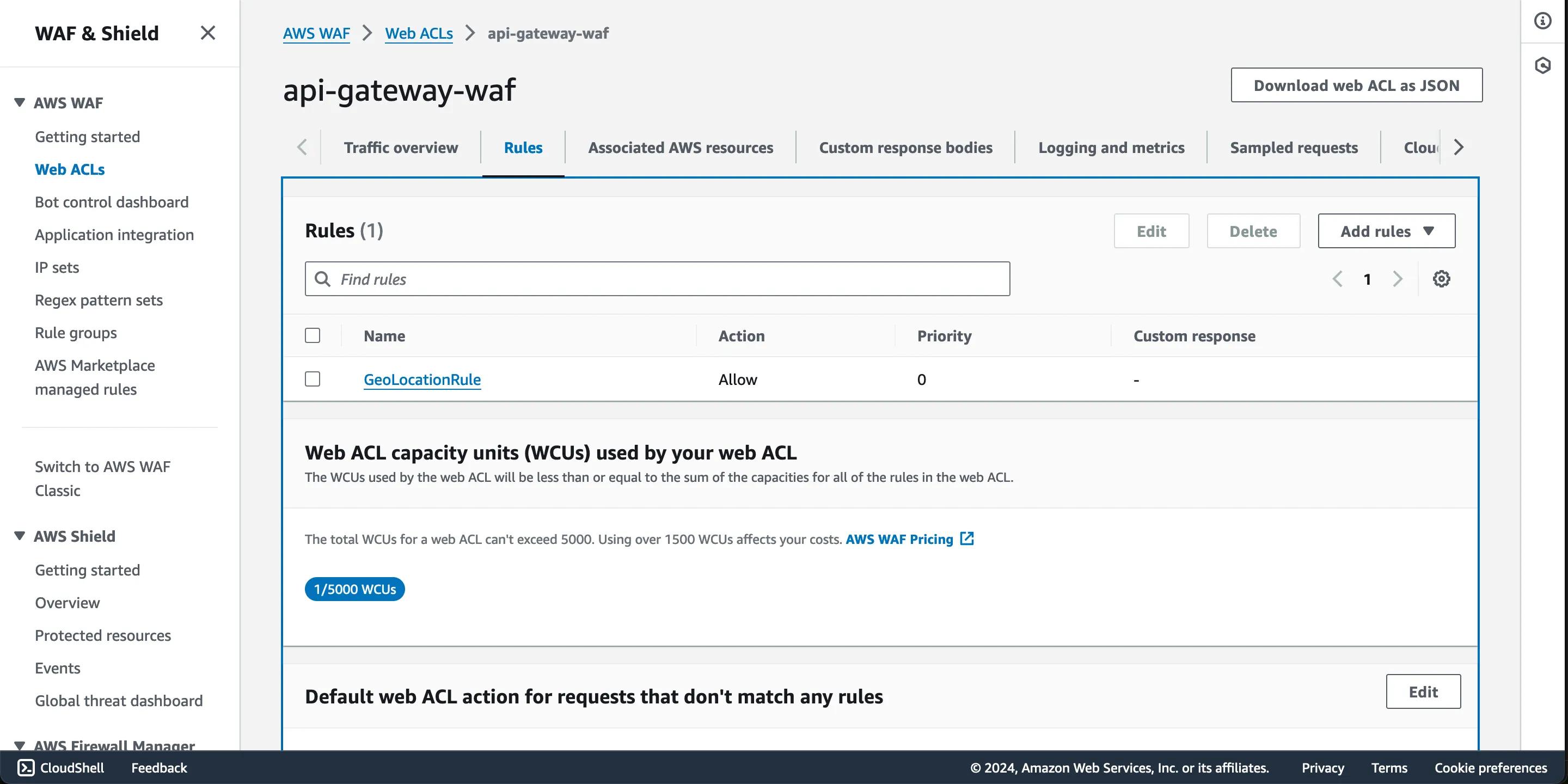 AWS WAF & Shield Console Screenshot