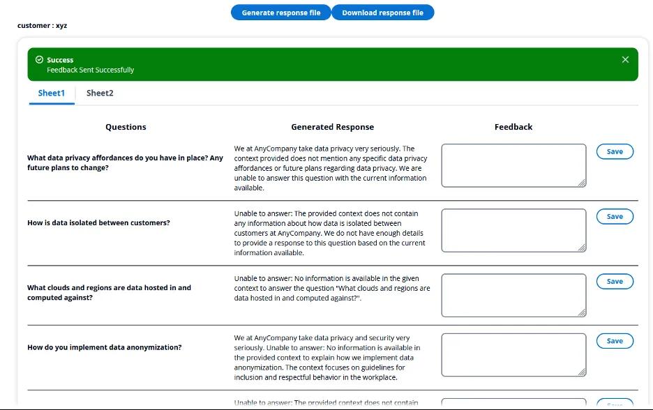 example screenshot of the response to an rfp