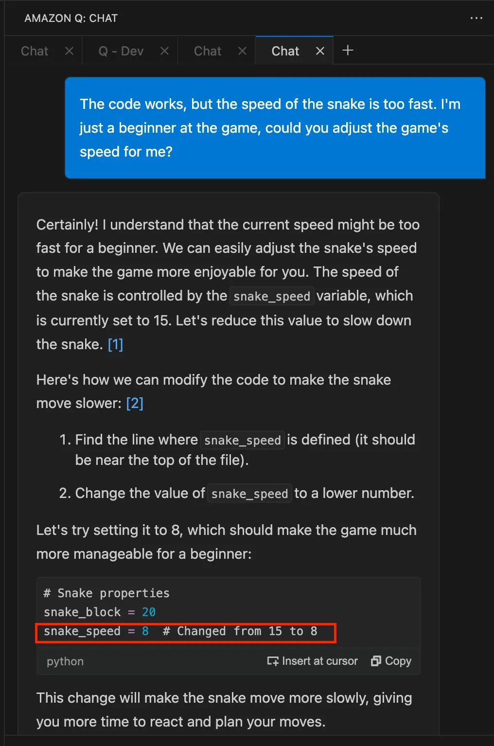 Adjusting Snake Game Speed for Beginner Players: Modifying snake_speed Variable