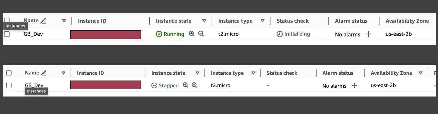 EC2 Instance after Lambda function invocation 