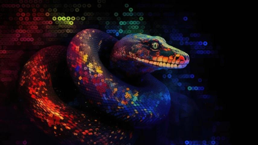A stylized Python in digital art design