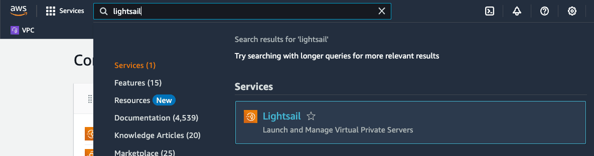 Open the Lightsail console