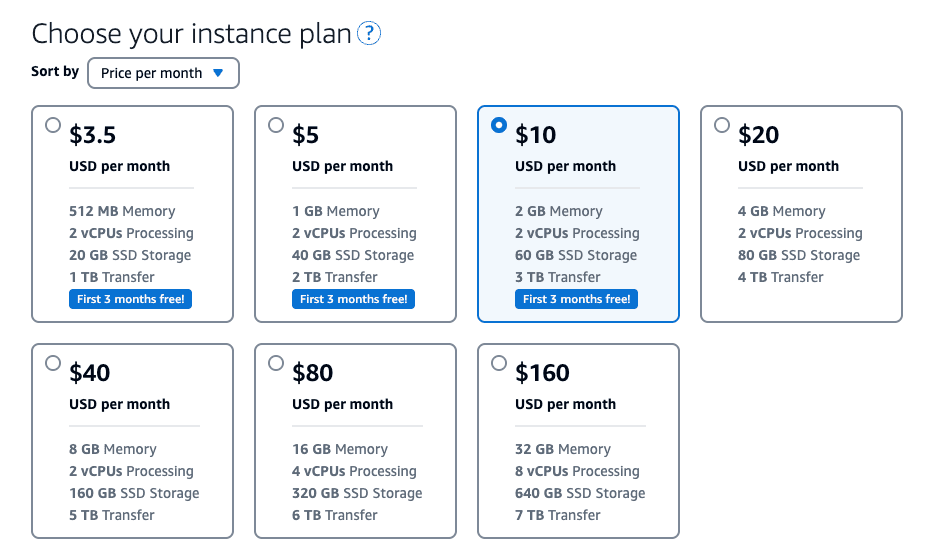 Choose the $10/month instance