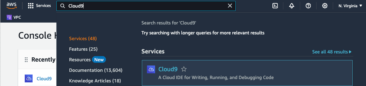 Open the Cloud9 console