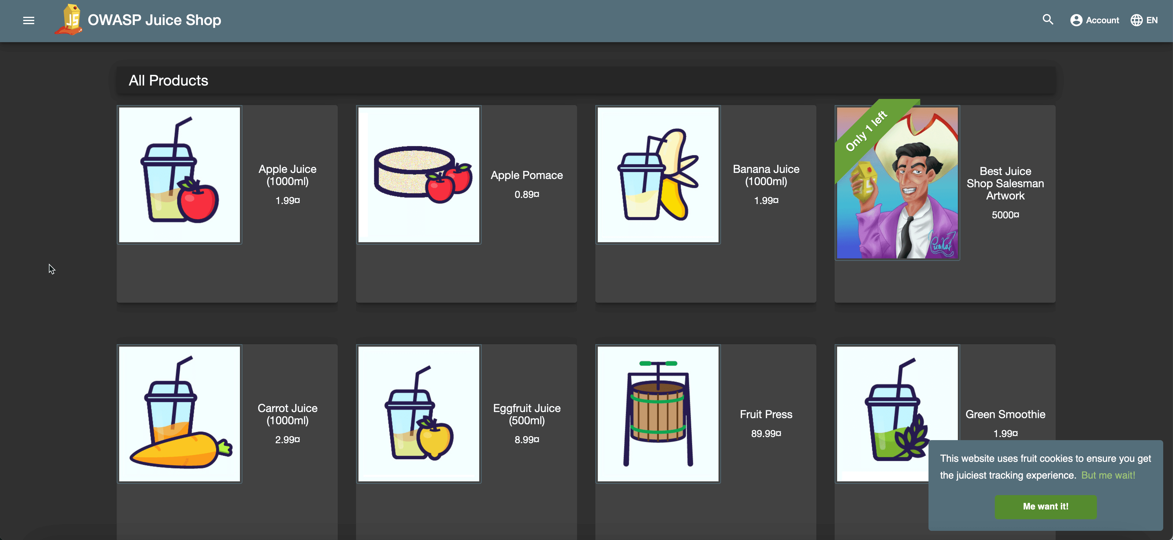 A Screenshot of the OWASP Juice Shop UI