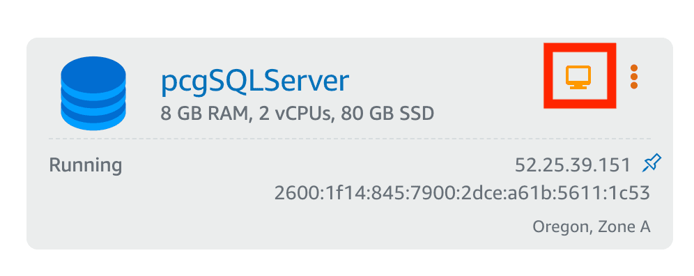Use RDP window to log into the SQL Server Database server 