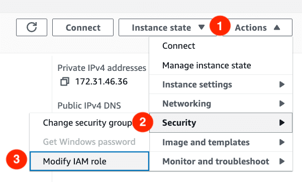 Modify the IAM role for the instance