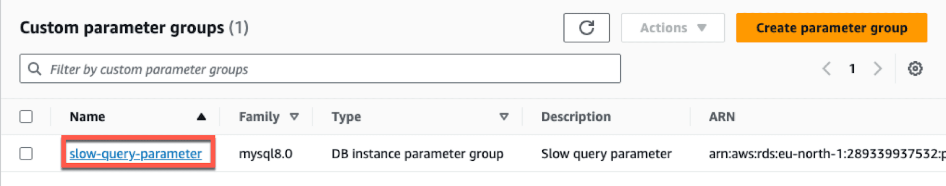 Customise parameter group