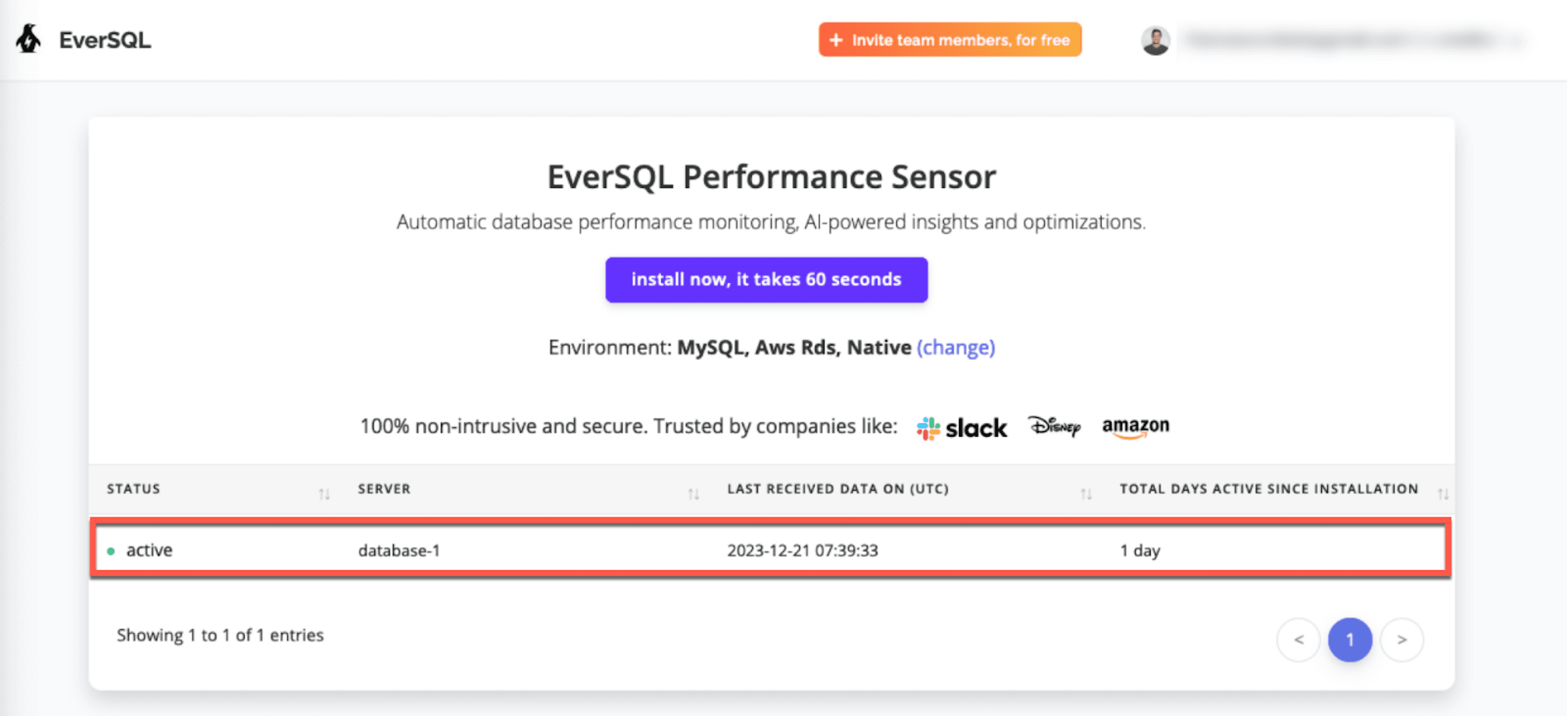 EverSQL sensor screen