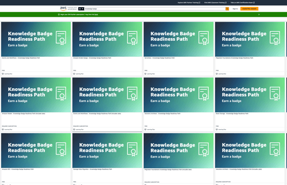 screen shot of Knowledge Badge Readiness Path selections. Illustrating that there are multiple track