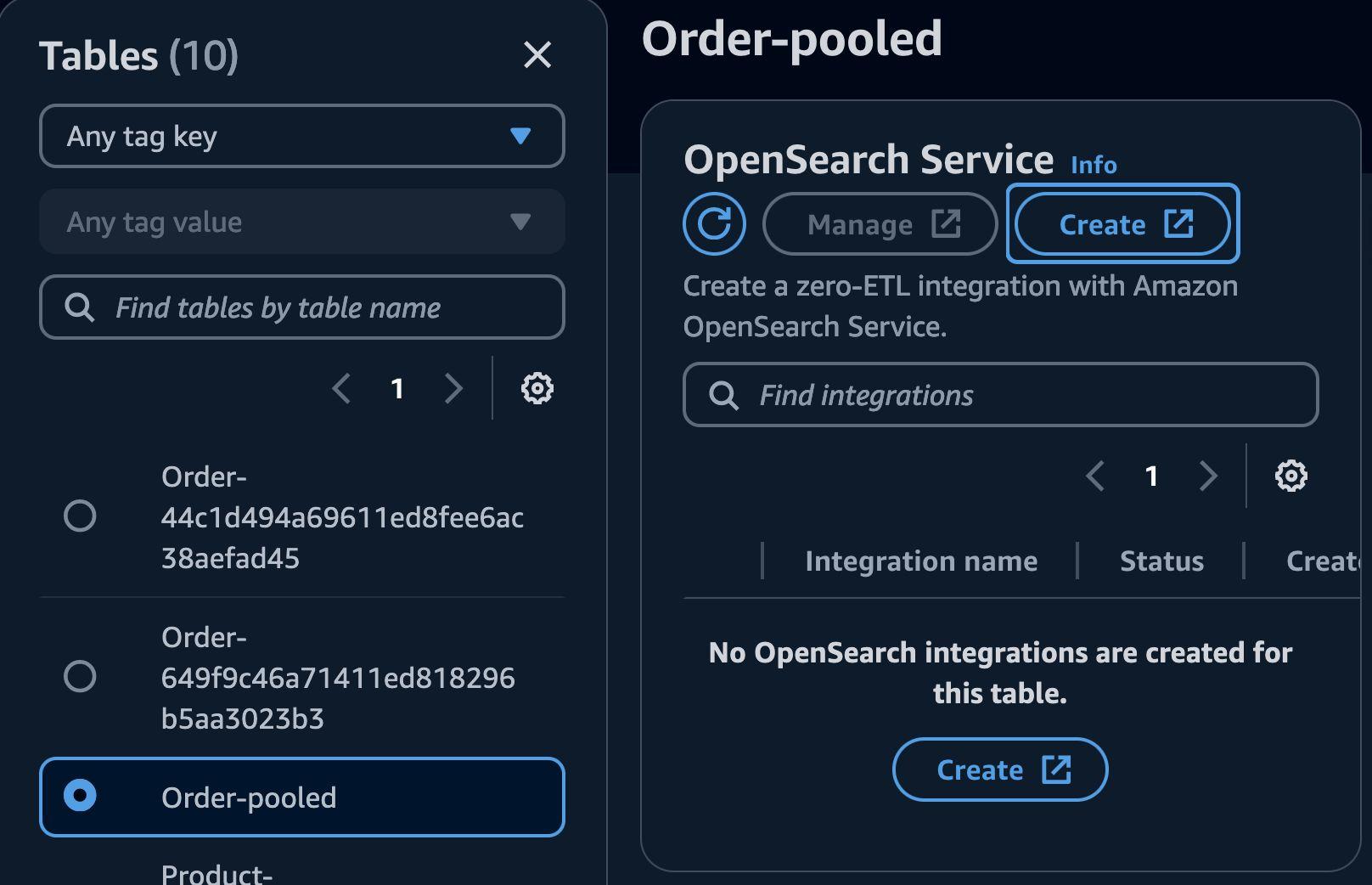 Figure 2 - OpenSearch Dialog Under Integrations in DynamoDB console