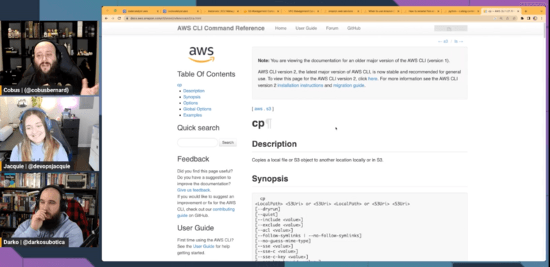 Streaming session with Jacquie, Darko, and Cobus, with a shared browser tab showing a Stack Overflow question