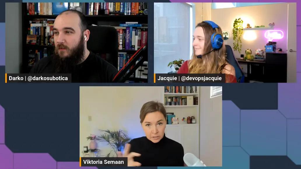 Viktoria, Jacquie and Darko looking all confused on the live stream