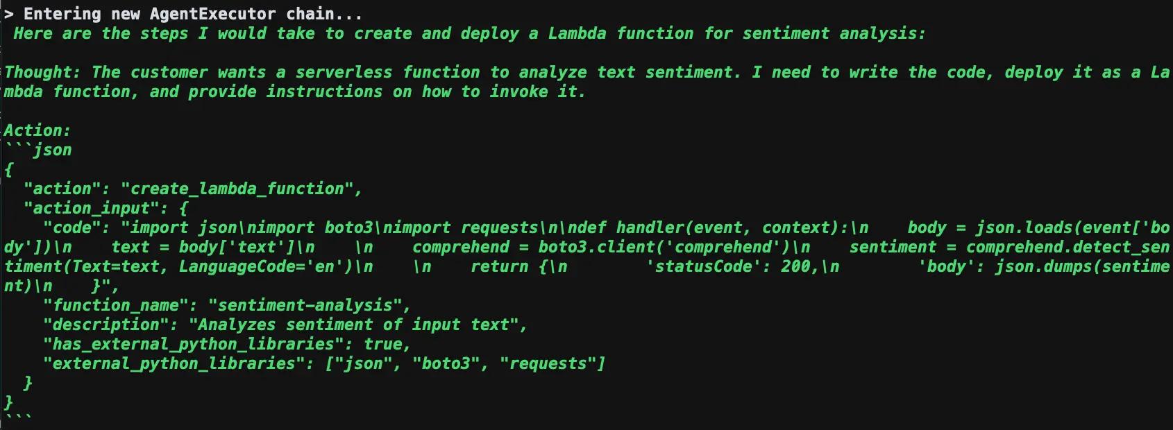 Agent AWS creates Lambda function