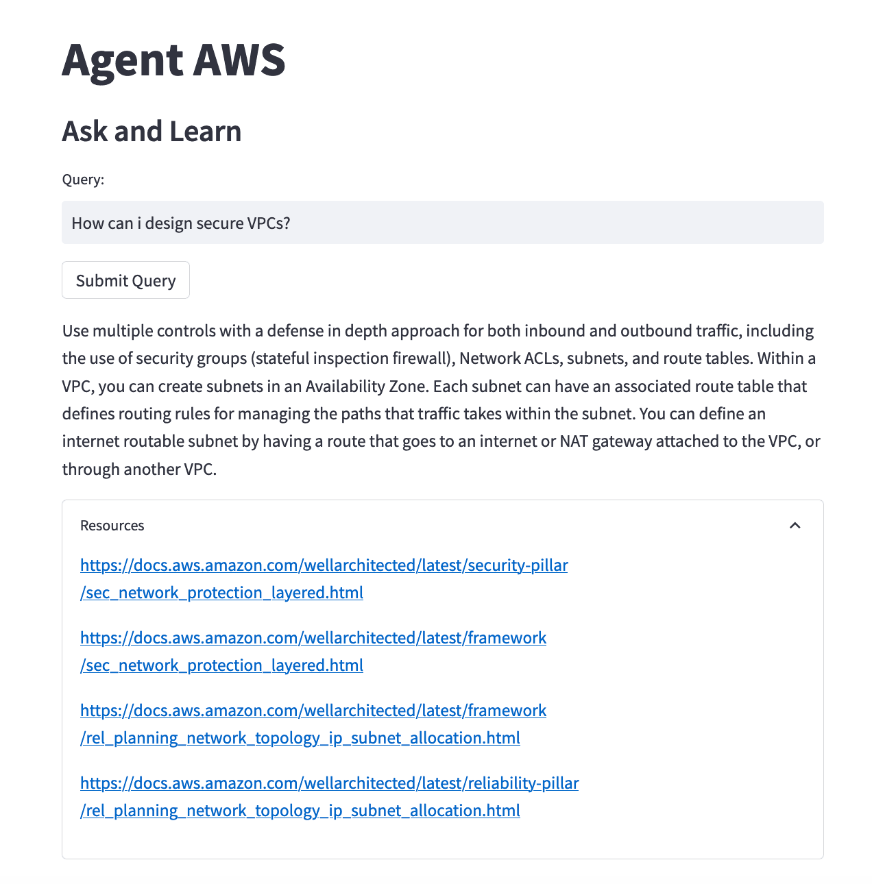 Agent AWS gets answer to customer question