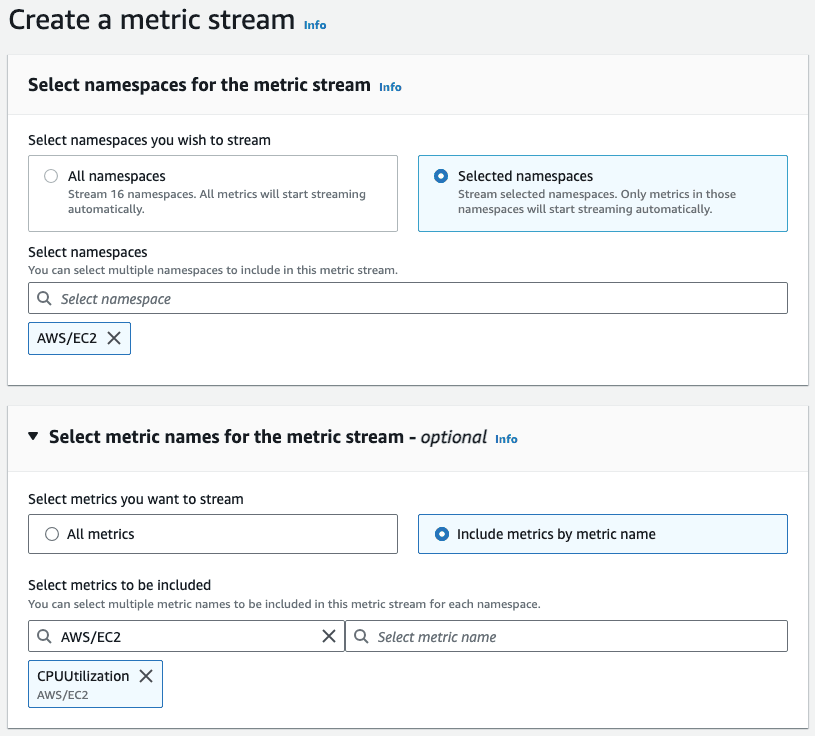 Figure-3: Select namespace and metric when creating CloudWatch metric stream