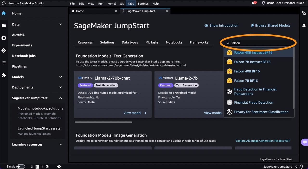 Go to Amazon SageMaker JumpStart