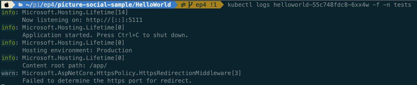 Image showing output of kubectl logs podName -f -n tests command
