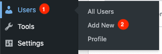 Create a new user using the menu on the left