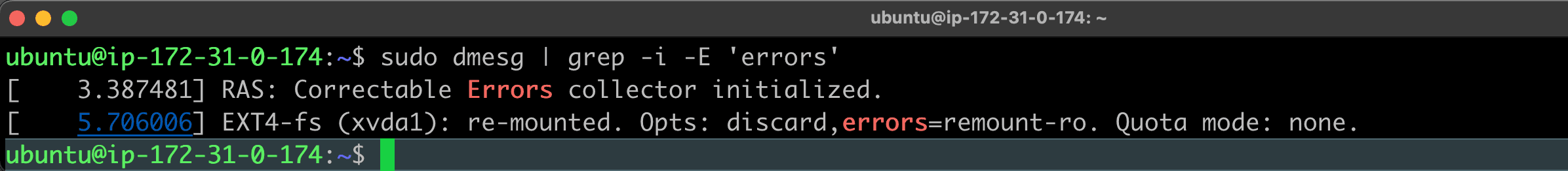 Error output from dmesg command