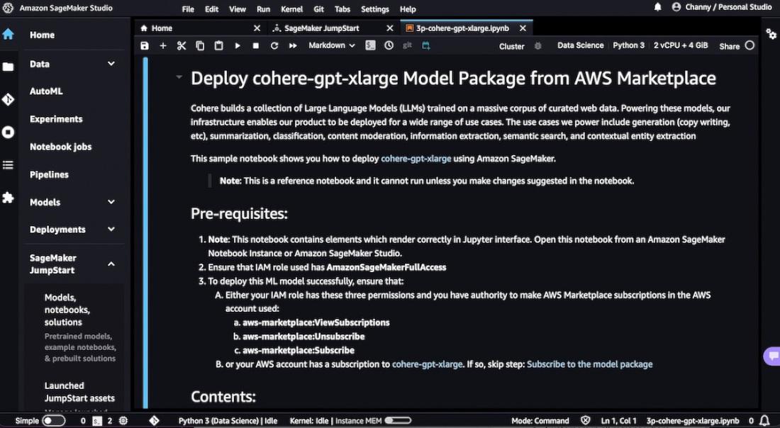 Deploying Cohere model in AWS Marketplace
