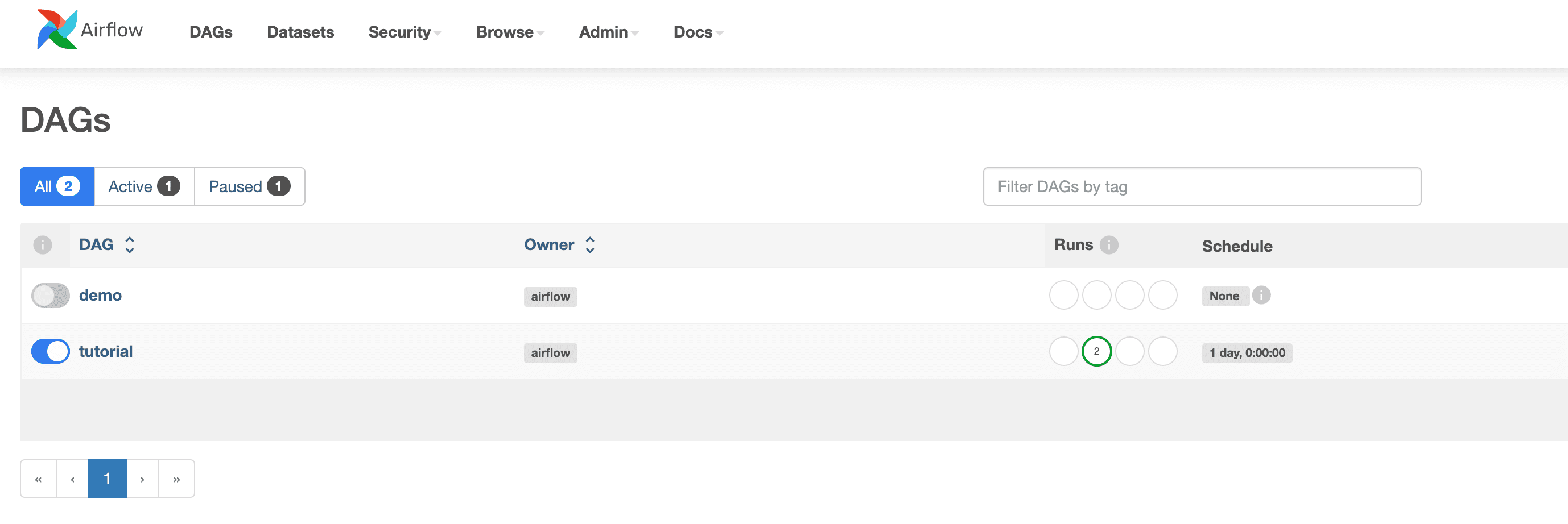 Screenshot of Apache Airflow UI showing new DAG