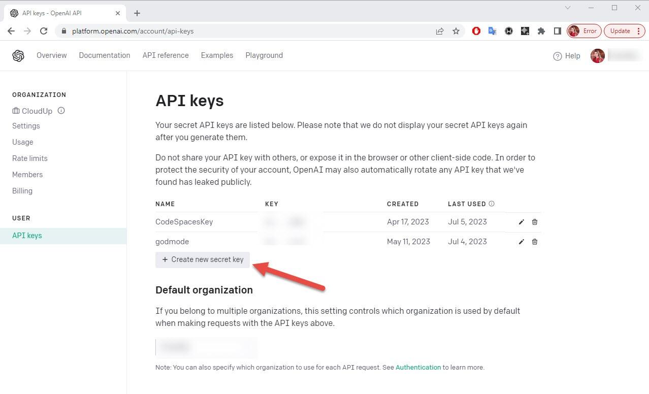 OpenAI API key creation