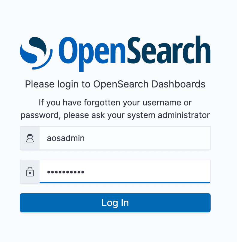 Login screen of OpenSearch Dashboard