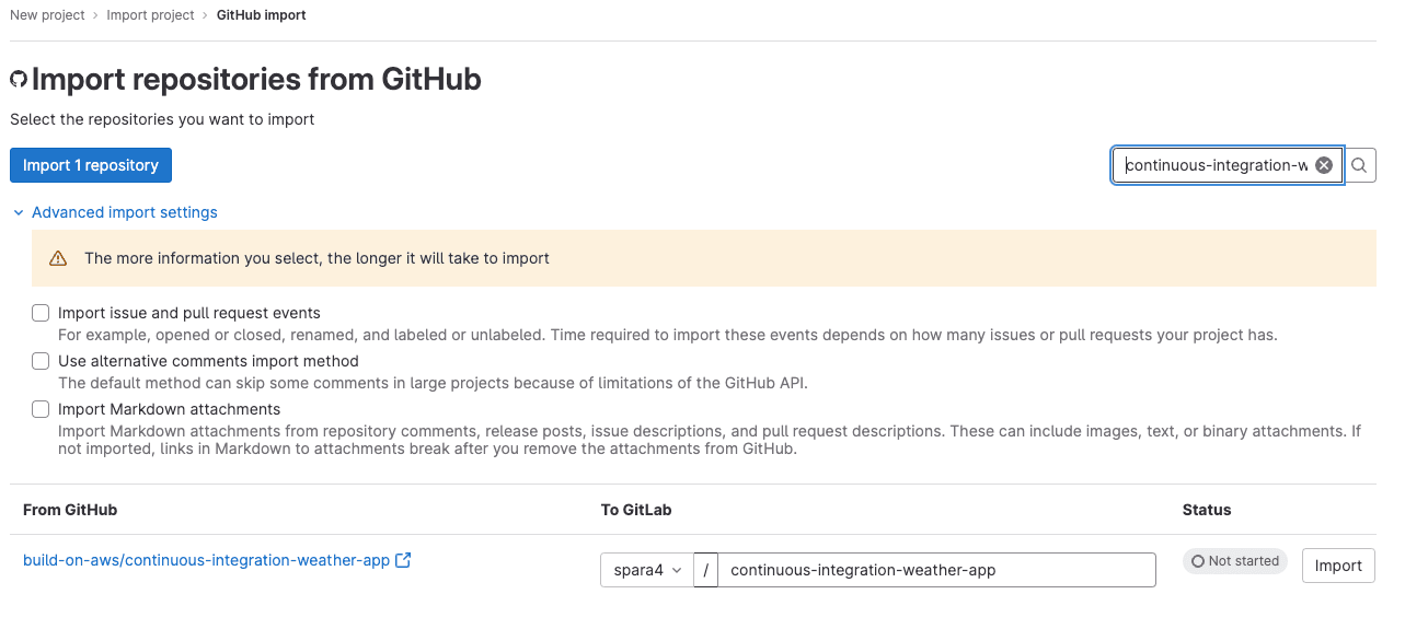 Import repositories from GitHub