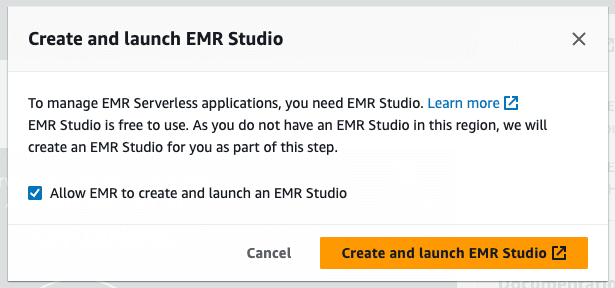 EMR Studio creation dialog