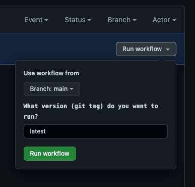 Screenshot of the GitHub dialog to start a workflow