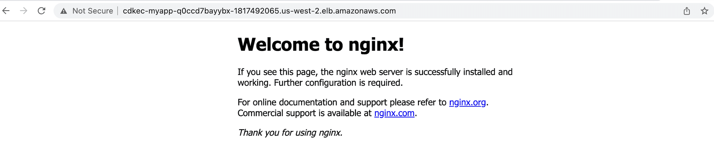 Default Nginx welcome page in the browser