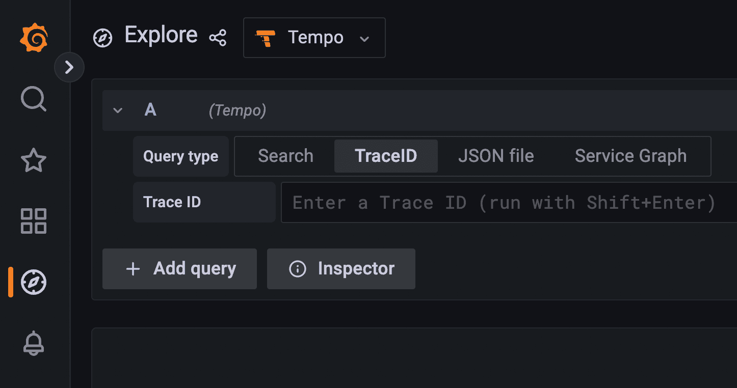Explore page showing Grafana Tempo with query filters
