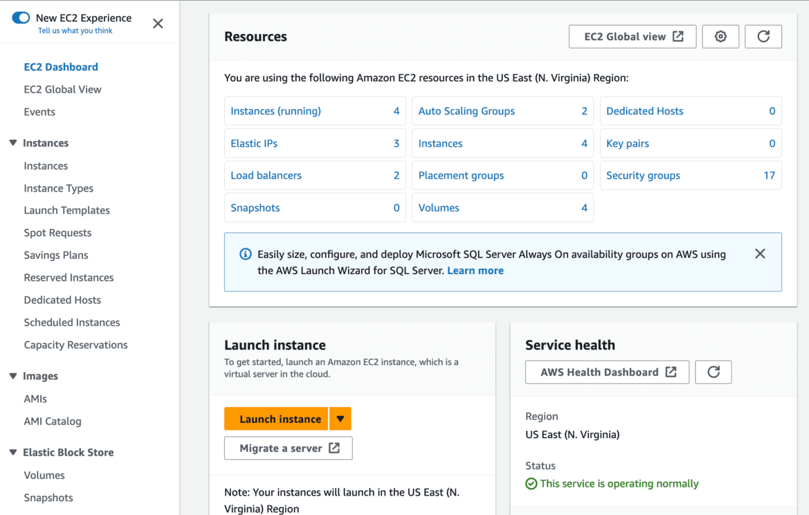 EC2 Dashboard in the AWS console 