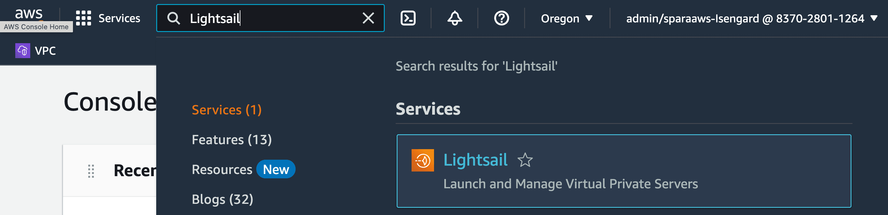 Open AWS Lightsail in console