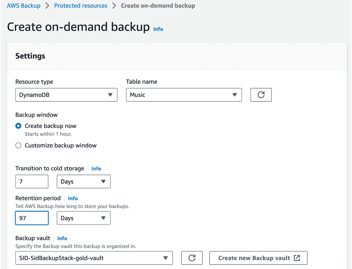 Configure an on-demand backup as shown in screenshot