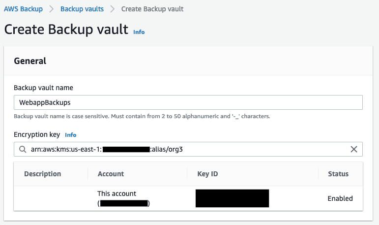 Create new backup vault as shown in screenshot