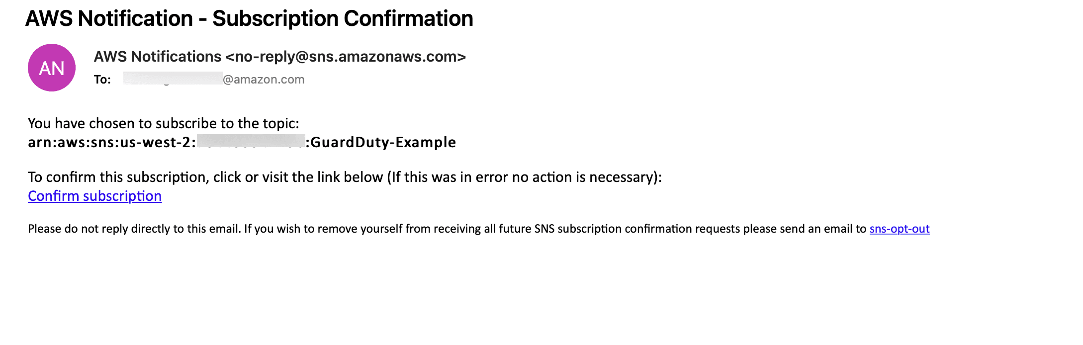 Email of Subscription Confirmation
