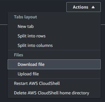 CloudShell action menu