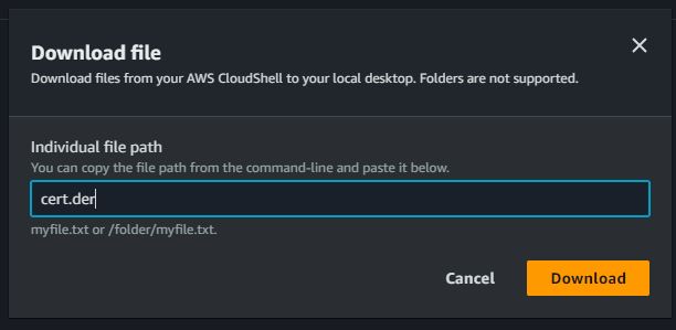 CloudShell download certificate