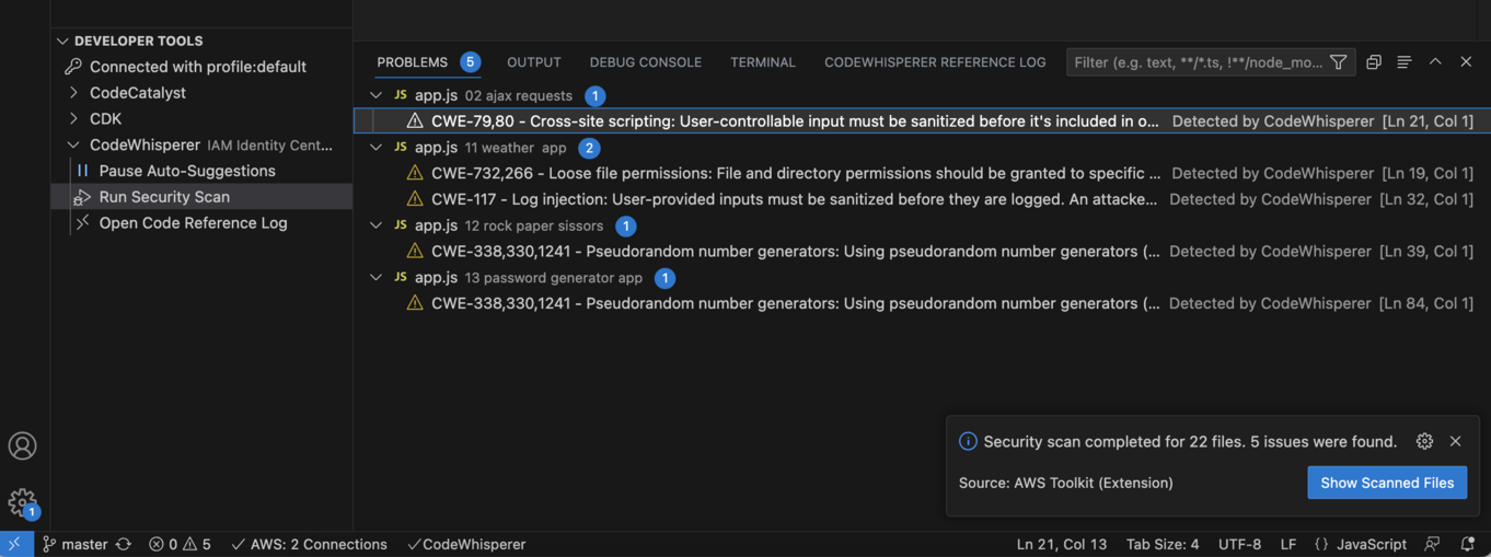 CodeWhisperer Security Scan