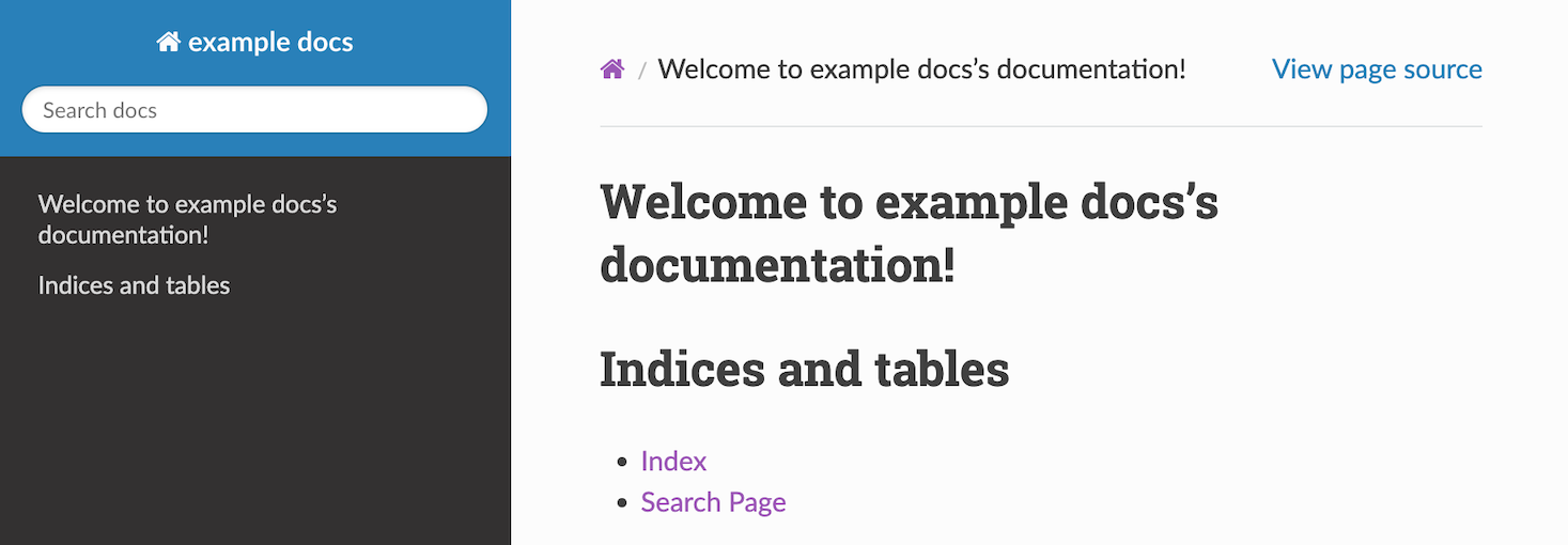 Screenshot of a sphinx documentation project