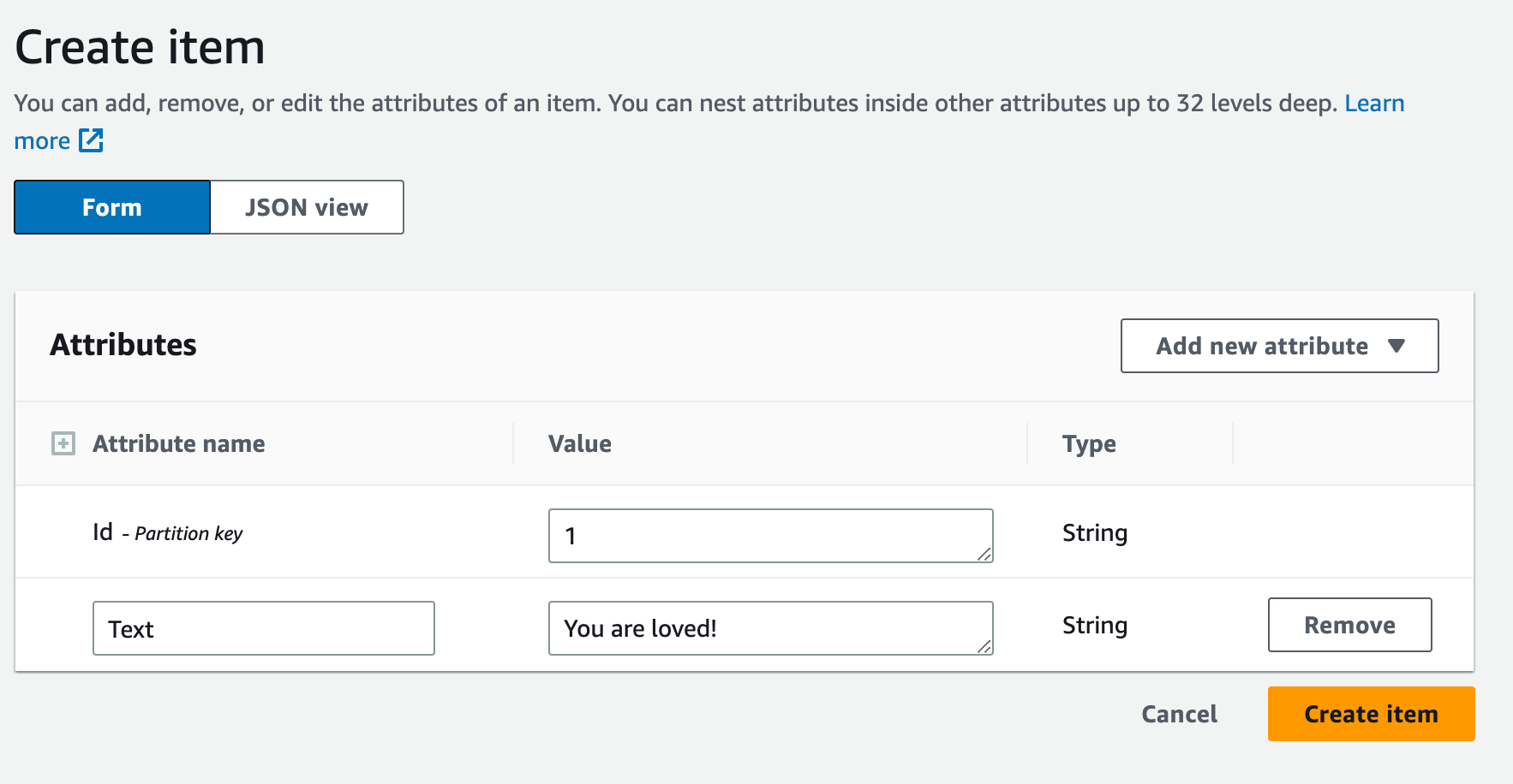 Adding items in your database